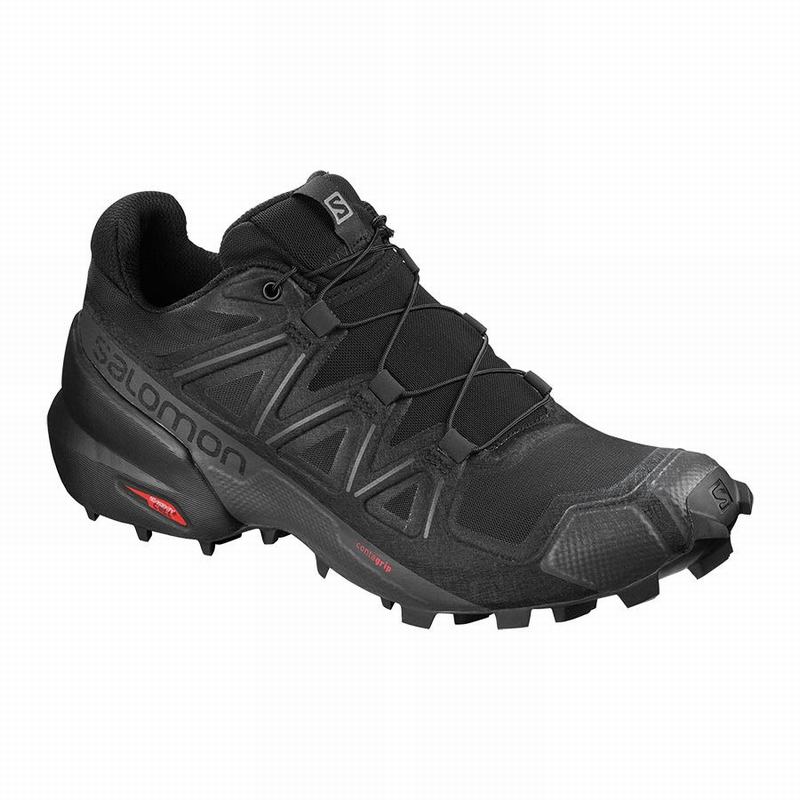 Salomon Israel SPEEDCROSS 5 - Womens Trail Running Shoes - Black (KRHX-61802)